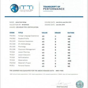 iTTi TEFL TESOL Transcript | international TEFL Training institute